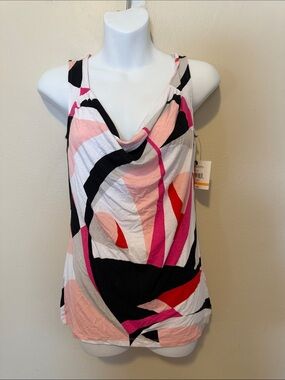Relativity Abstract Cowl Tank - Pink, Black & Red